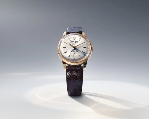 Rolex Perpetual Padellone watch face highlighting the moonphase and annual calendar
