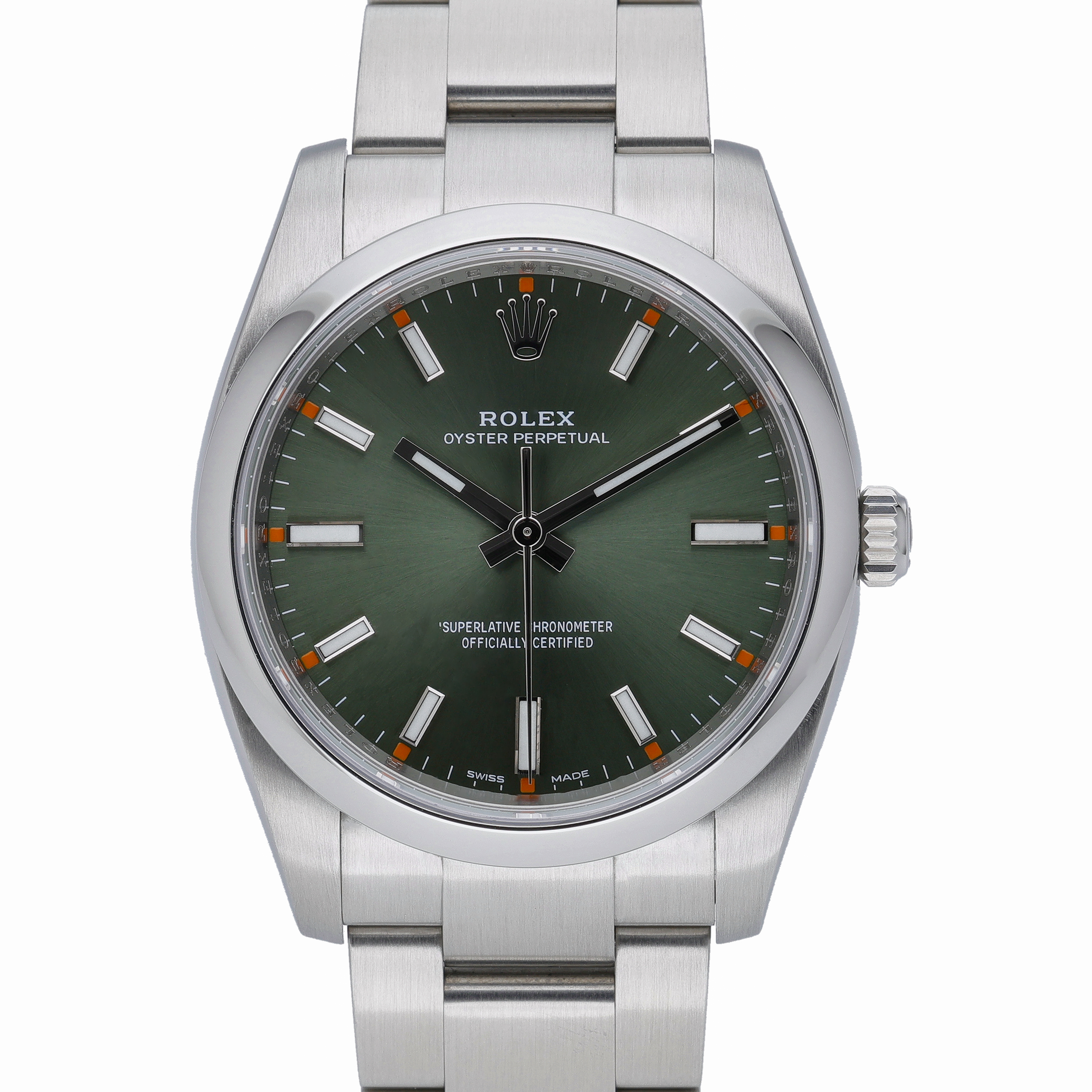 Rolex Oyster Perpetual 114200 Green Dial at Sonning Vintage Watches