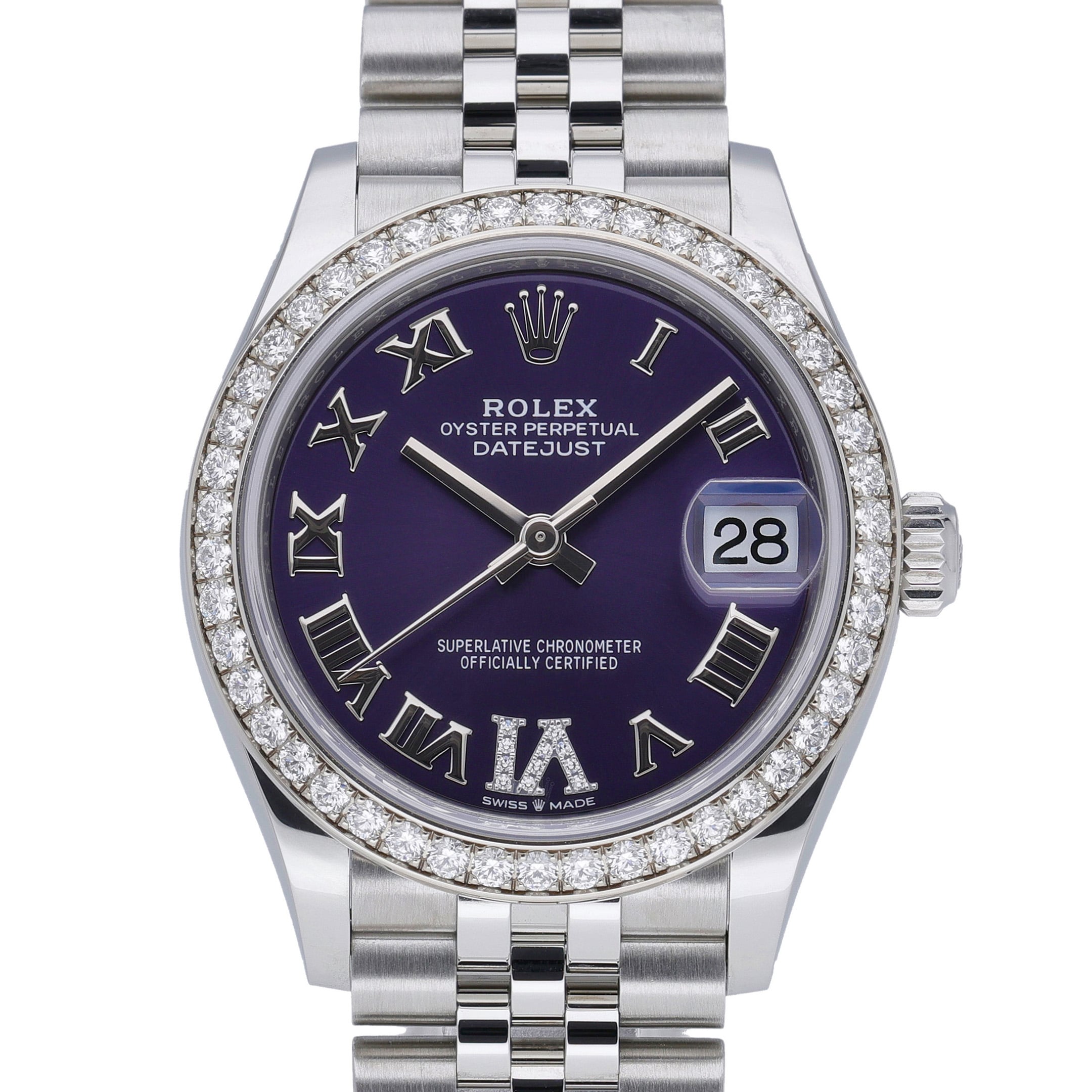 Rolex Datejust 31 278384RBR Aubergine set with diamonds Dial at Sonning Vintage Watches