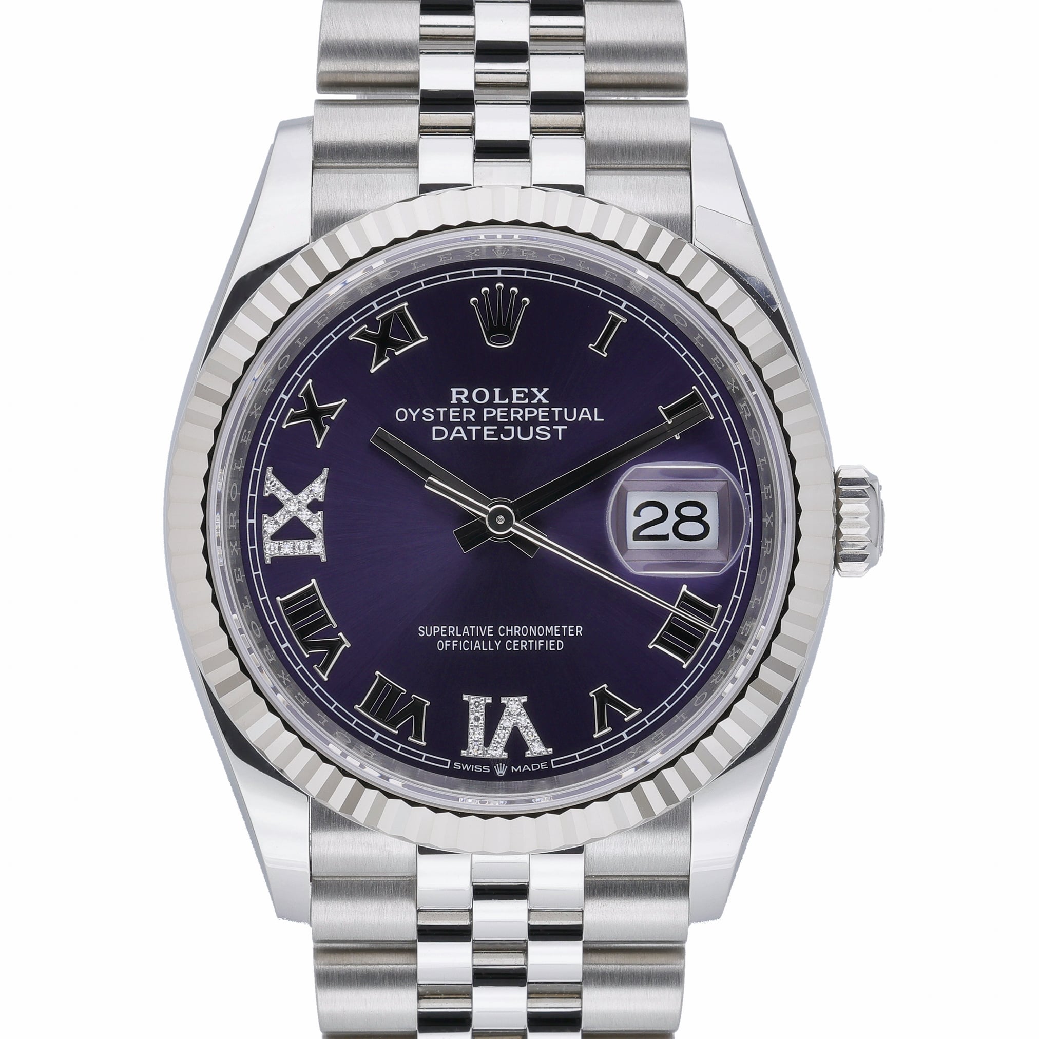 Rolex Datejust 36 126234 Aubergine set with diamonds Dial at Sonning Vintage Watches